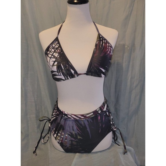Tropical palm leaves tie Bikini large - Picture 1 of 3